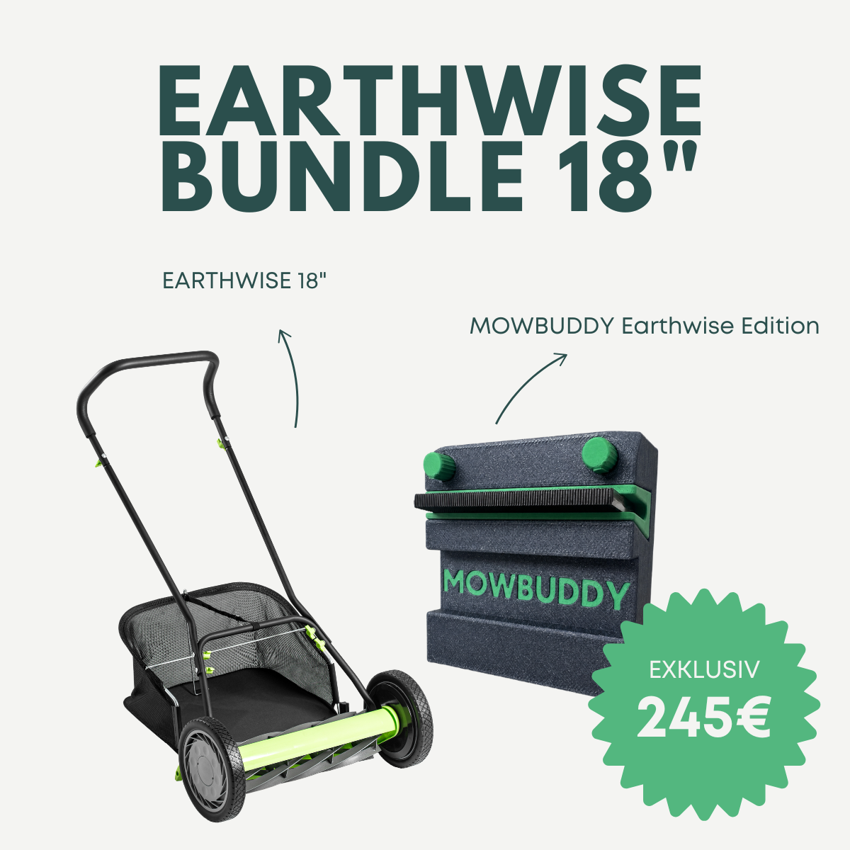 Earthwise 9 Messer 18 Zoll Spindelmäher + MOWBUDDY Earthwise Edition