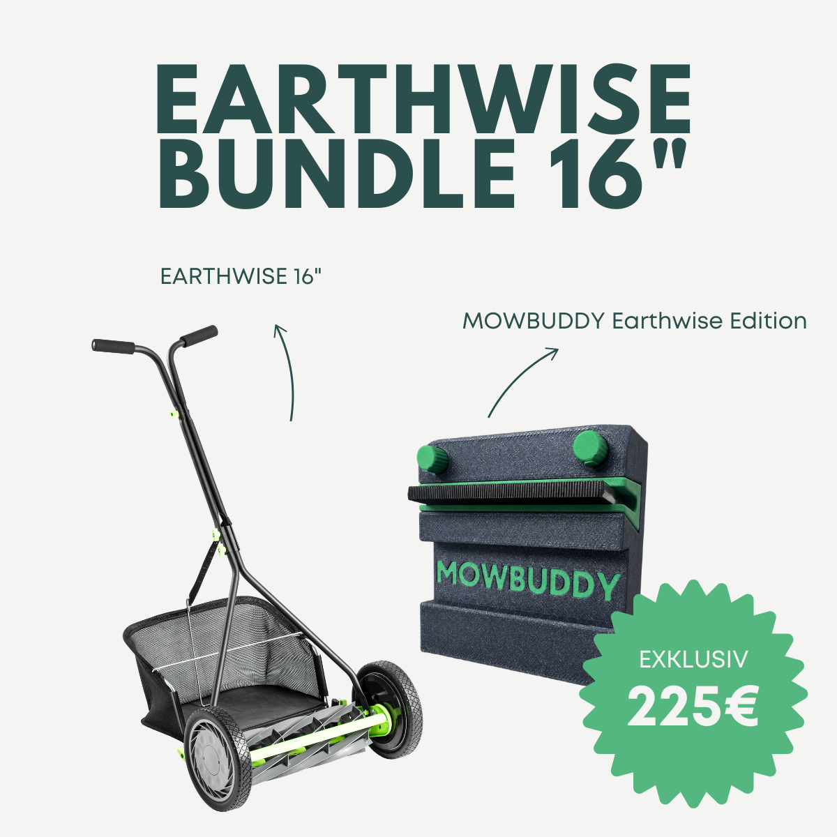 Earthwise 9 Messer 16 Zoll Spindelmäher + MOWBUDDY Earthwise Edition