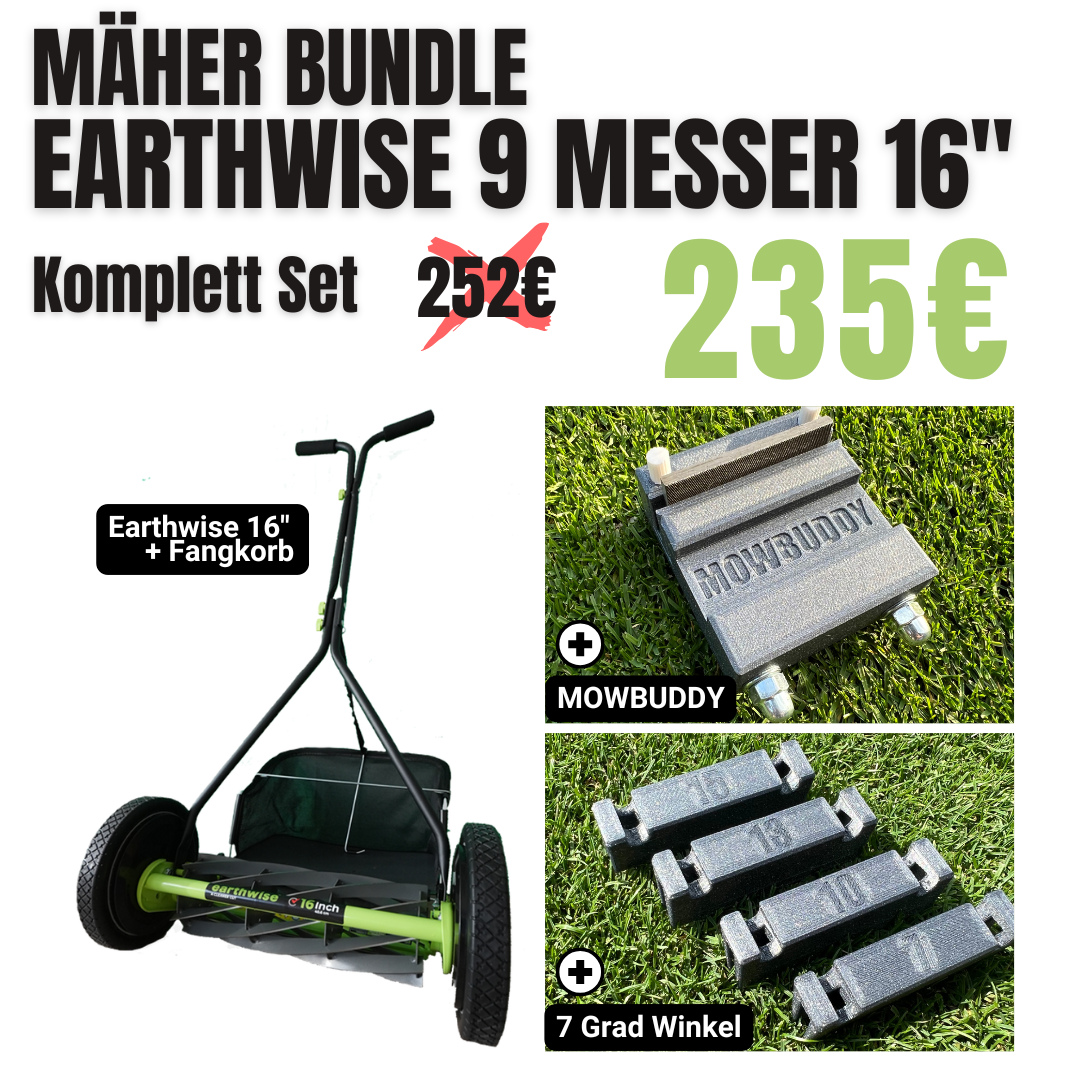 Spindelmäher, Earthwise, 9 Messer, Handspindelmäher, Rasenmäher, Rasen, Mäher, Rasenmähen, Mowbuddy, Untermesser, Schleifen, Schleifblock