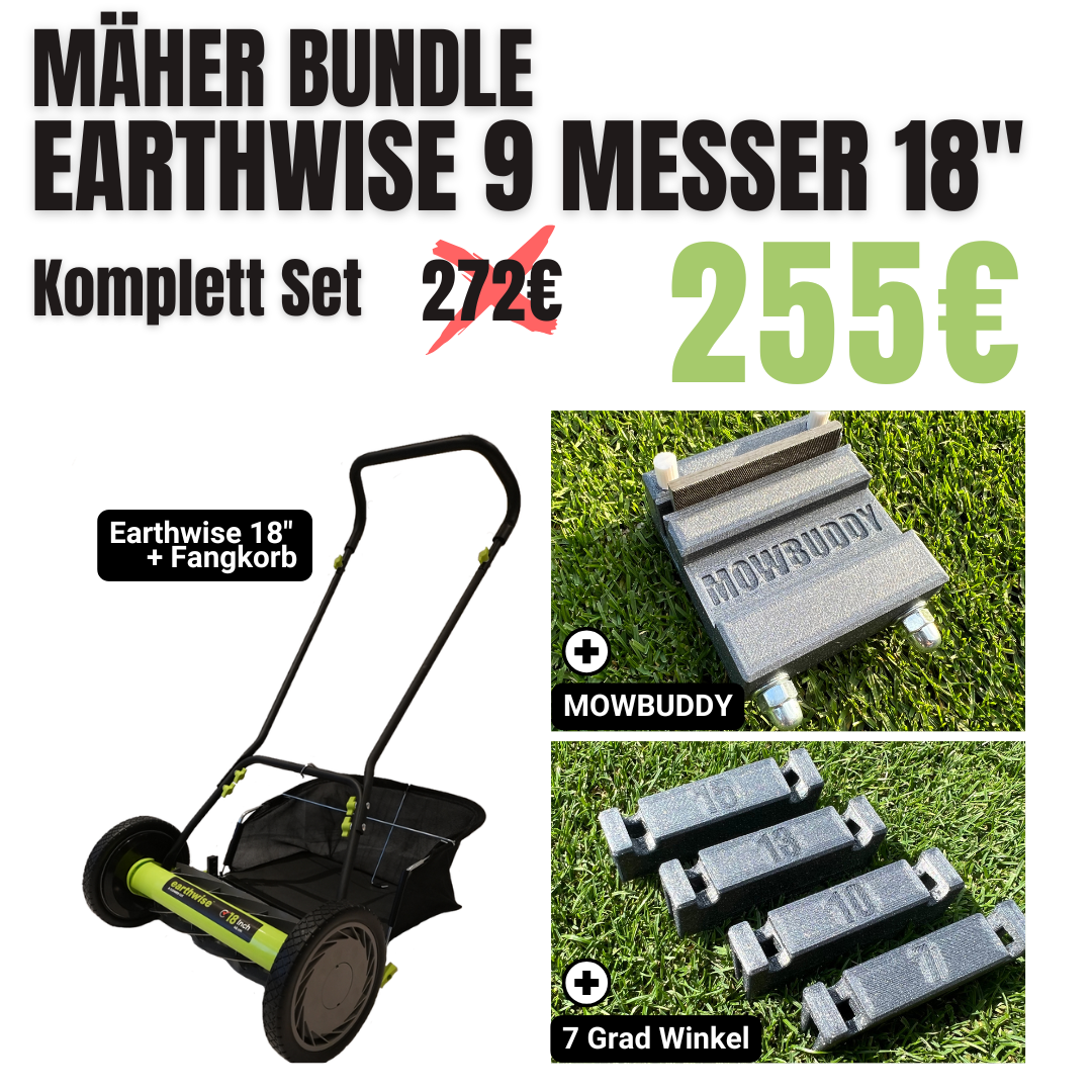 Spindelmäher, Earthwise, 9 Messer, Handspindelmäher, Rasenmäher, Rasen, Mäher, Rasenmähen, Mowbuddy, Untermesser, Schleifen, Schleifblock