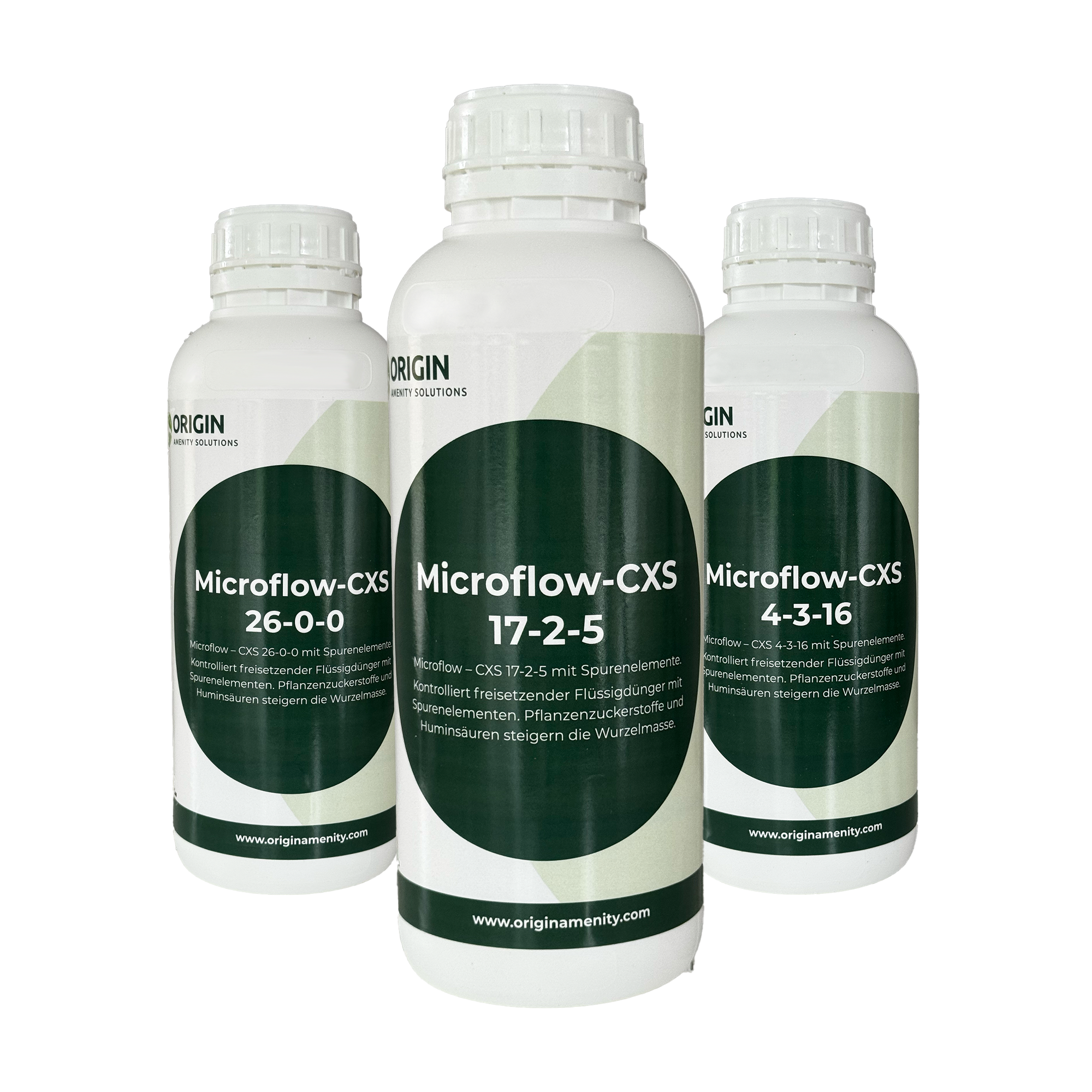 1 L Bundle Microflow CXS – Trio-Set für gezielte Saison-Düngung (4-3-16, 17-2-5, 26-0-0) von MOWJOBS