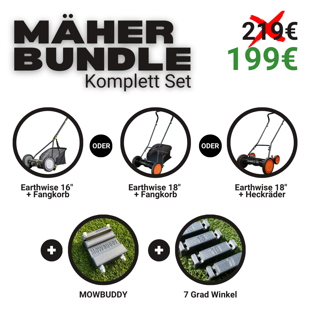 Earthwise Spindelmäher Bundle - Komplett Set inkl. Untermesserschleifblock und Winkeleinsatz