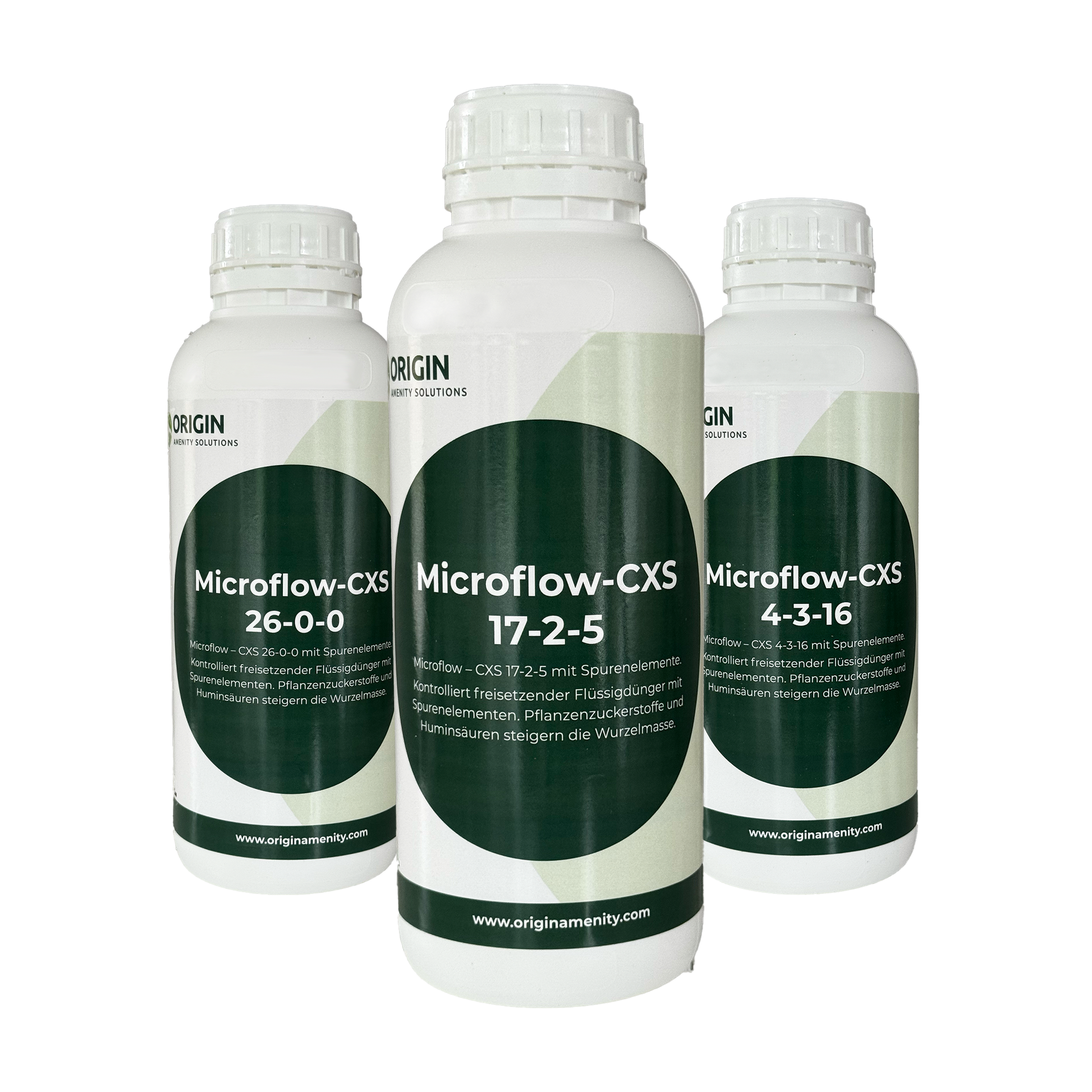1 L Bundle Microflow CXS – Trio-Set für gezielte Saison-Düngung (4-3-16, 17-2-5, 26-0-0) von MOWJOBS