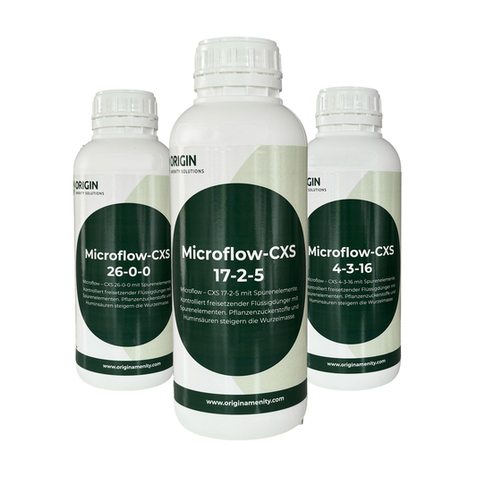 1 L Bundle Microflow CXS – Trio-Set für gezielte Saison-Düngung (4-3-16, 17-2-5, 26-0-0) von MOWJOBS