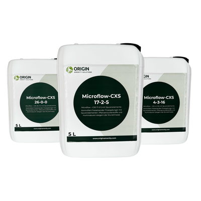 5 L Bundle Microflow CXS – Profi-Trio-Flüssigdünger (4-3-16, 17-2-5, 26-0-0) für großflächige Rasenpflege