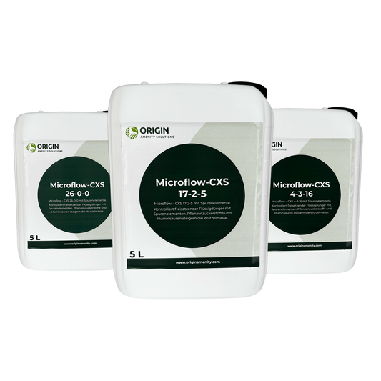 5 L Bundle Microflow CXS – Profi-Trio-Flüssigdünger (4-3-16, 17-2-5, 26-0-0) für großflächige Rasenpflege