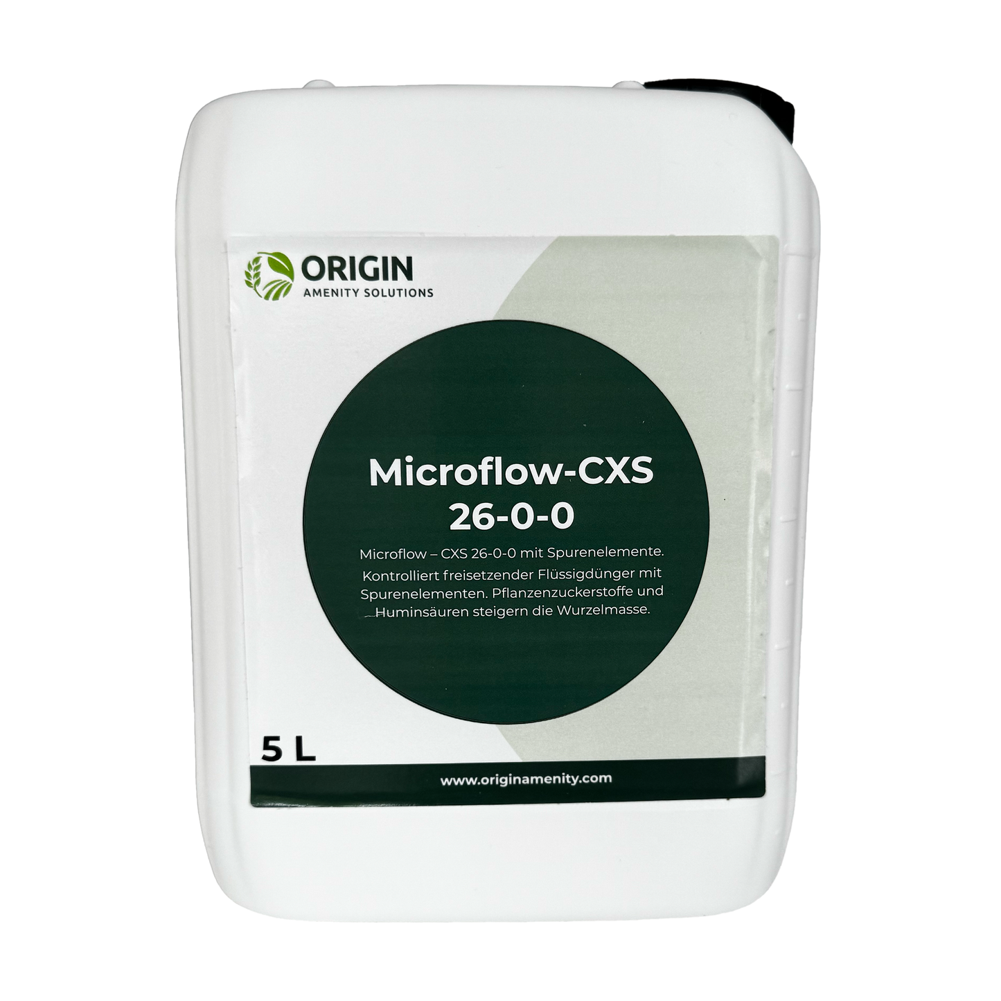 Origin Microflow Flüssigdünger 26-0-0 + TE – Stickstoff­booster für sattgrünes Profi-Rasenergebnis 5L